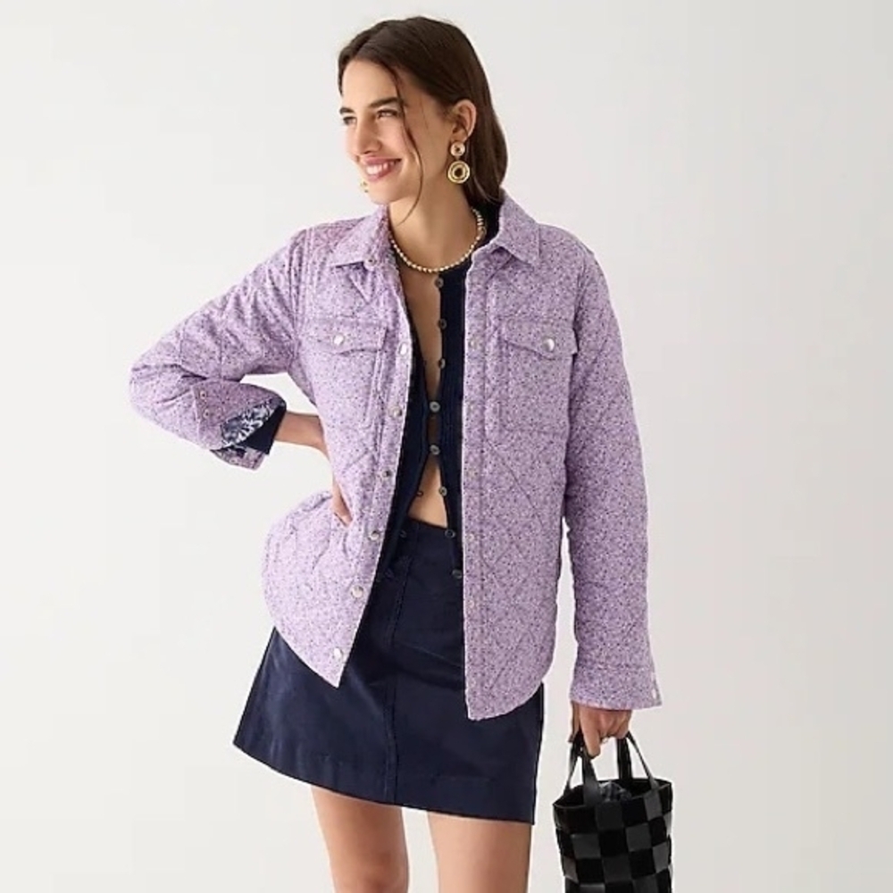 J. Crew Quilted Cotton shirt-jacket Grandma Chic Cottagecore floral Lavender 2XL